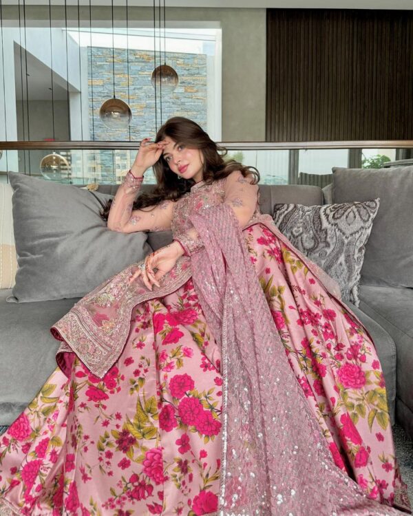 Latest 4.5 Meter Flare Butterfly Net Embroidery Sequins work Lehenga