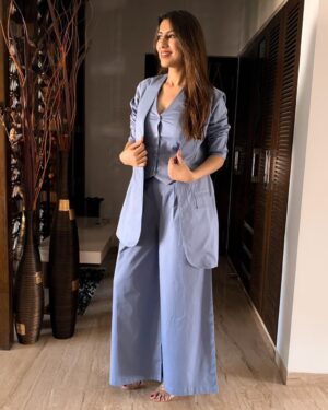 Bell Bottom Pant with Heltar Neck Vest And Long Blazer (Grey)