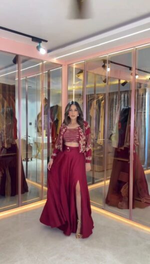Elegant Chinon Silk Lehenga Set with Thread Embroidery
