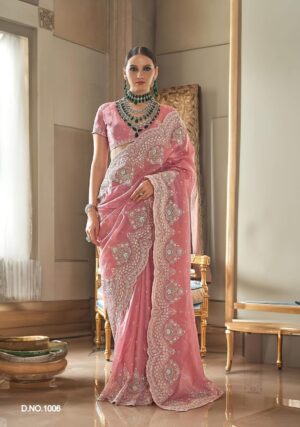 Gold Soft Silk Saree with Exclusive Embroidery and Contrast Blouse