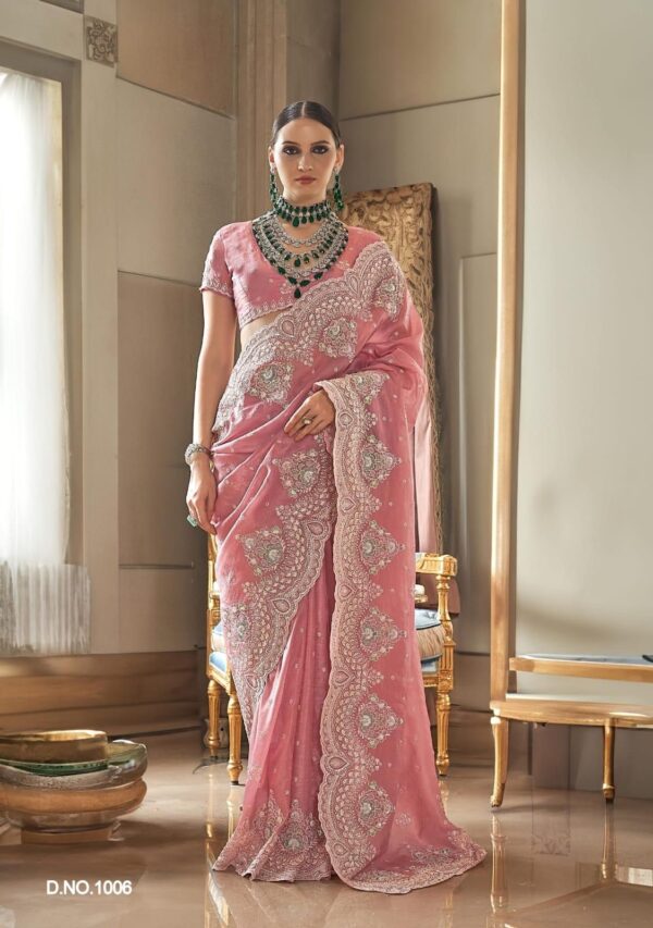 Gold Soft Silk Saree with Exclusive Embroidery and Contrast Blouse