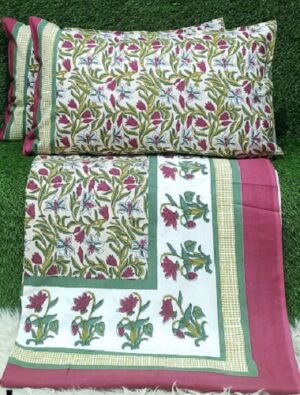 Sanskriti King Pure Cotton Hand Block Print Bedsheet with 2 Pillow Cover