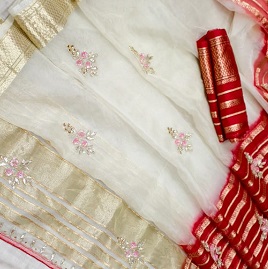 Organza Tissue Saree with Beautiful Rose Zari Weaving With Blouse