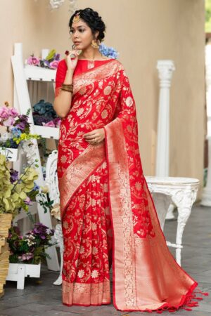 Banarasi Soft katan silk saree with pure zari Weaves