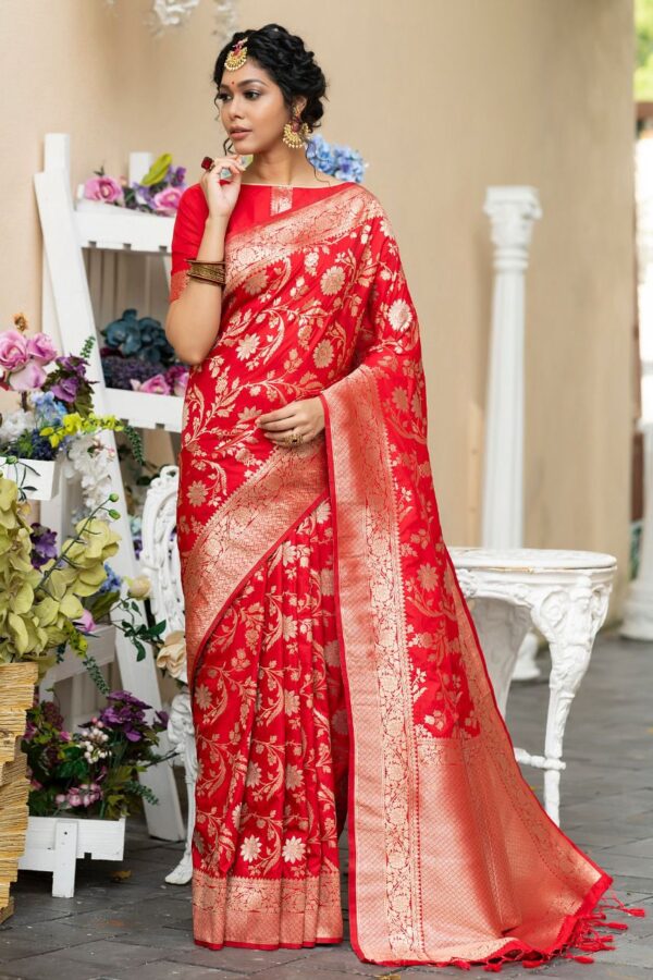 Banarasi Soft katan silk saree with pure zari Weaves