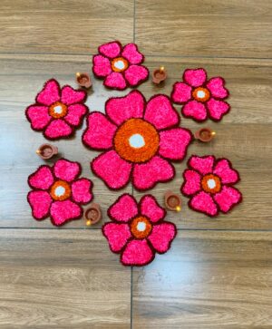 Flower Rangoli Mat Set of 7 – Festive Elegance in Every Corner (pink)