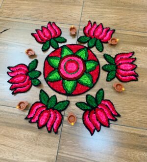 Lotus Shaped Rangoli Mat Set of 7 – Festive Elegance in Every Corner